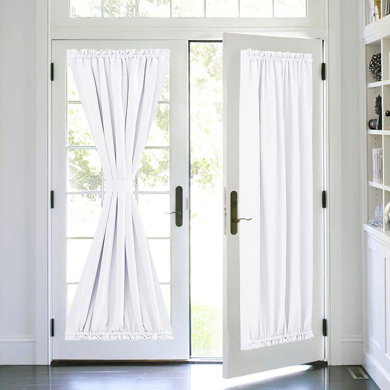 PONY DANCE Glass Door Curtain - Window Treatments Panels Solid Energy Efficient Rod Pocket for Metal French Patio Door Panel with Tieback, 54 x 72 inches, Pure White, Single Piece - Image 1